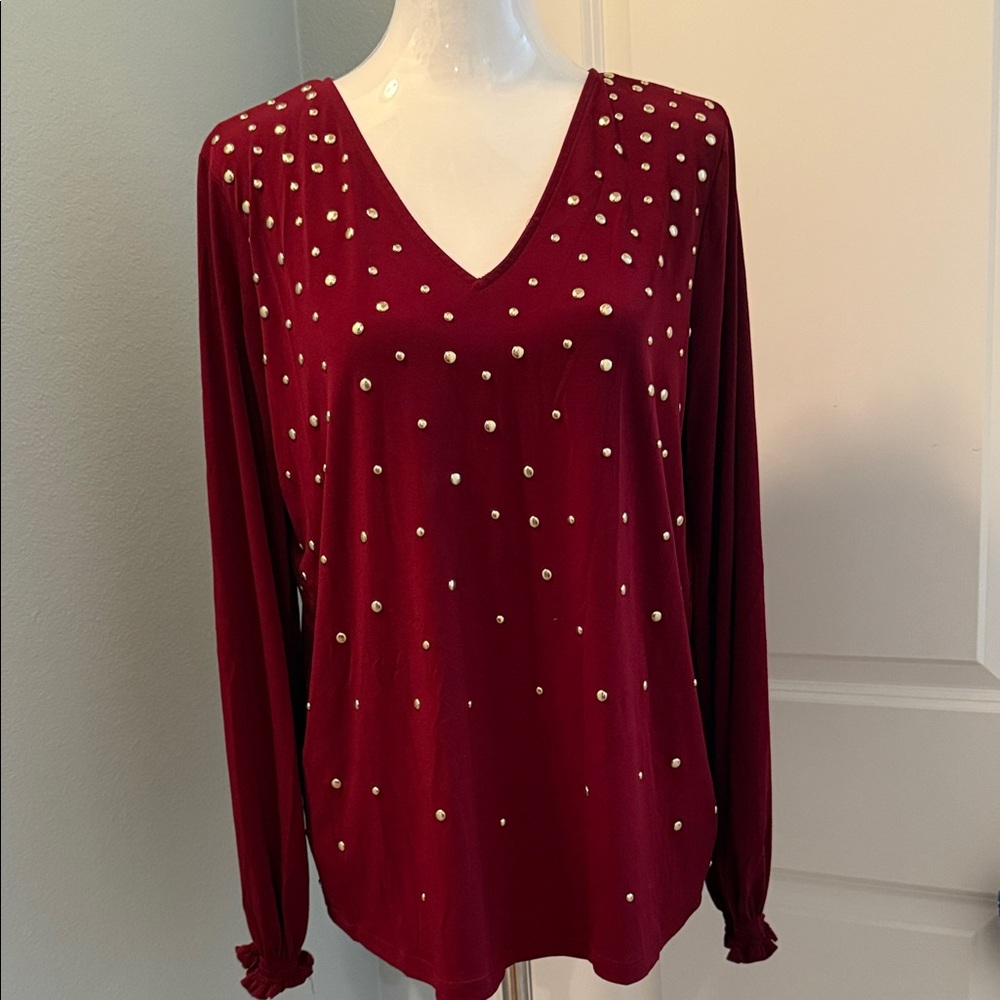 Michael Kors Deep Burgundy Blouse with Stud Accents